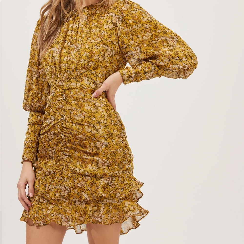 ASTR THE LABEL | CLAREMORE FLORAL RUCHED LONG SLEEVE MINI DRESS